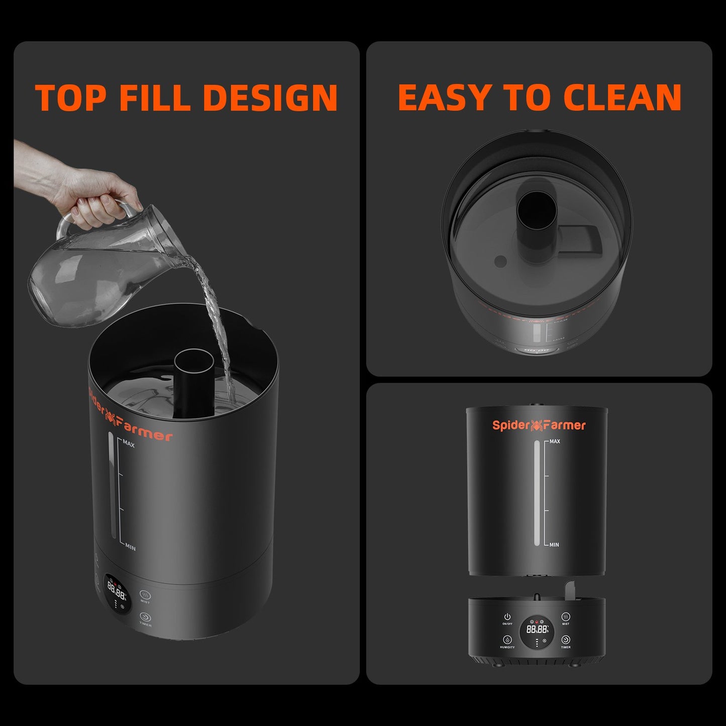 6L Cool Mist Humidifier Ultrasonic with Temperature & Humidity Probe for Plants Indoor Grow Tent