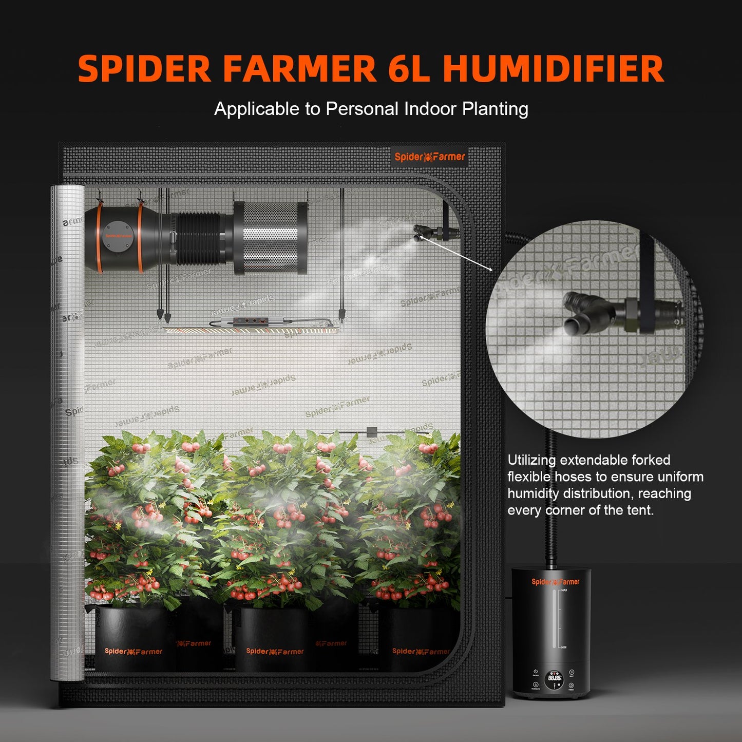 6L Cool Mist Humidifier Ultrasonic with Temperature & Humidity Probe for Plants Indoor Grow Tent