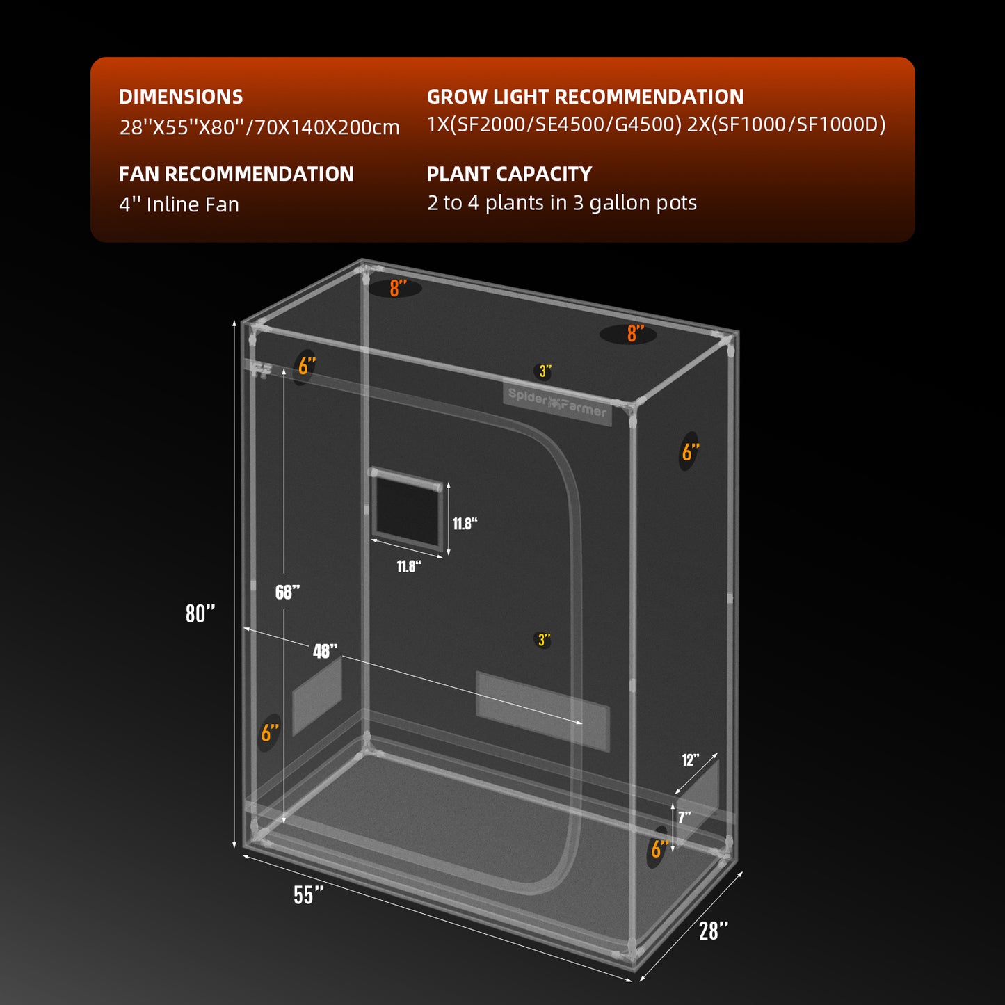 4.6’x2.3’x6.6' 140x70x200cm 1680D Indoor Grow Tent 1680D Hydroponic Plant Room for Optimal Plant Growth & Climate Control Grow Box
