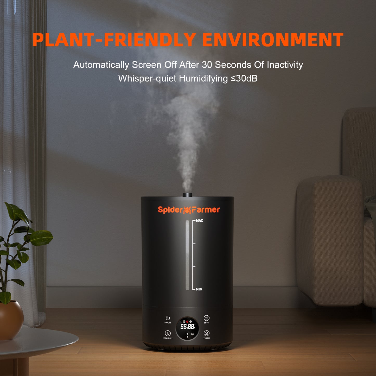 6L Cool Mist Humidifier Ultrasonic with Temperature & Humidity Probe for Plants Indoor Grow Tent