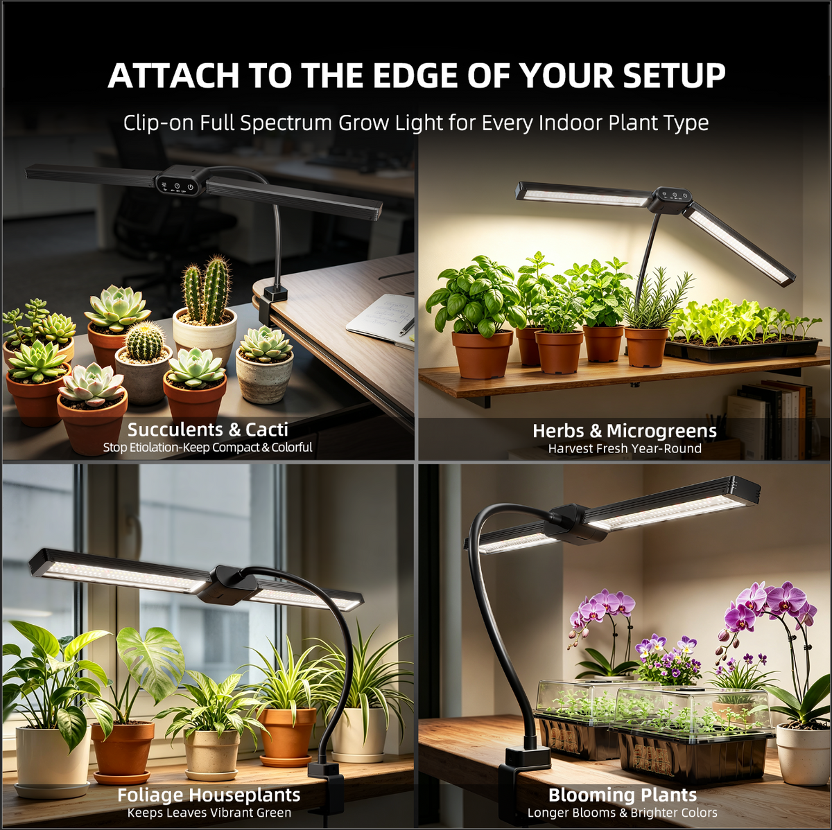 20W Clip-On Full Spectrum Grow Light for Indoor Plants, Dual Light Bars, Sunrise & Sunset, Dimmable & Timer for Houseplants, Herbs & Seedlings