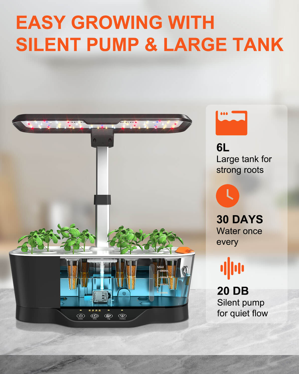 SmartG12 Hydroponic Gardening System Kit, 36W LED Grow Light, 12 Pods Indoor Herb Garden, 6L Water Tank