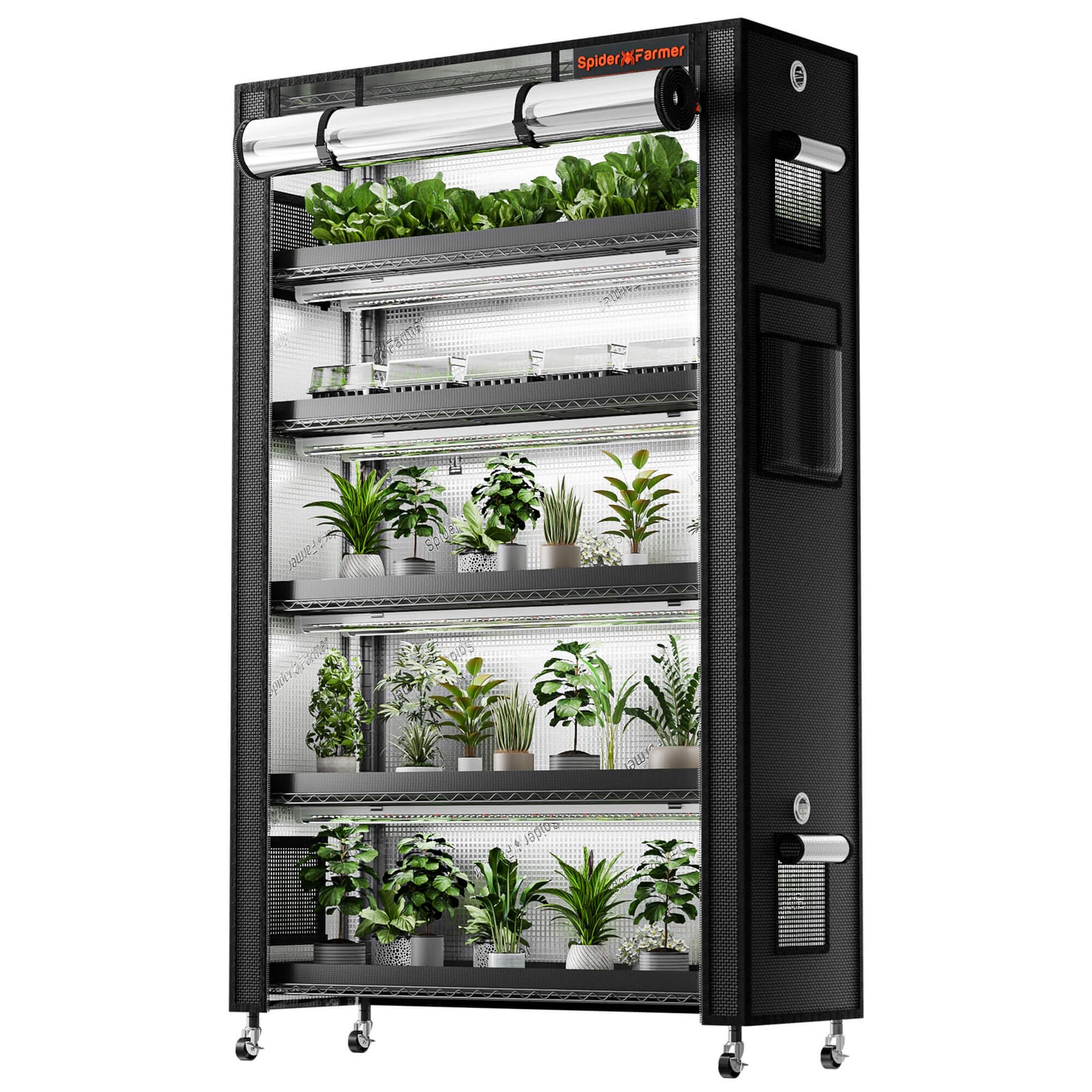 6 Tier Plant Stand With Grow Lights 220W , Plant Shelf with 1680D Grow Tent for Indoor Plant and Greenhouse