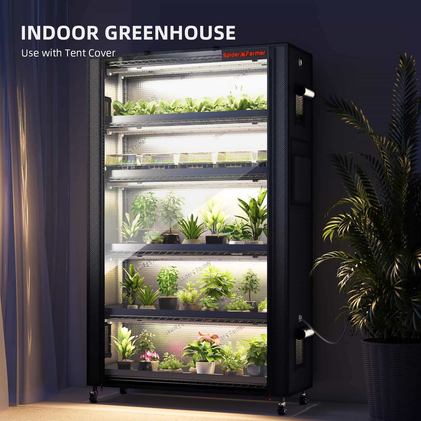 6 Tier Plant Stand With Grow Lights 220W , Plant Shelf with 1680D Grow Tent for Indoor Plant and Greenhouse