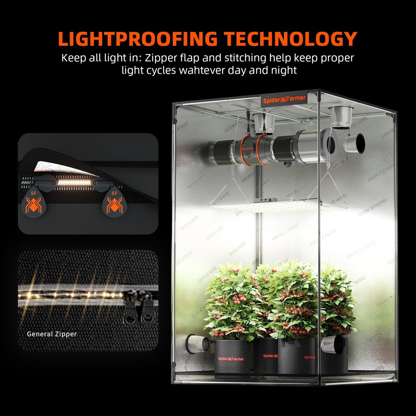 5’x5’x6.5' 150x150x200cm Indoor Grow Tent 1680D Hydroponic Plant Room for Optimal Plant Growth & Climate Control Grow Box