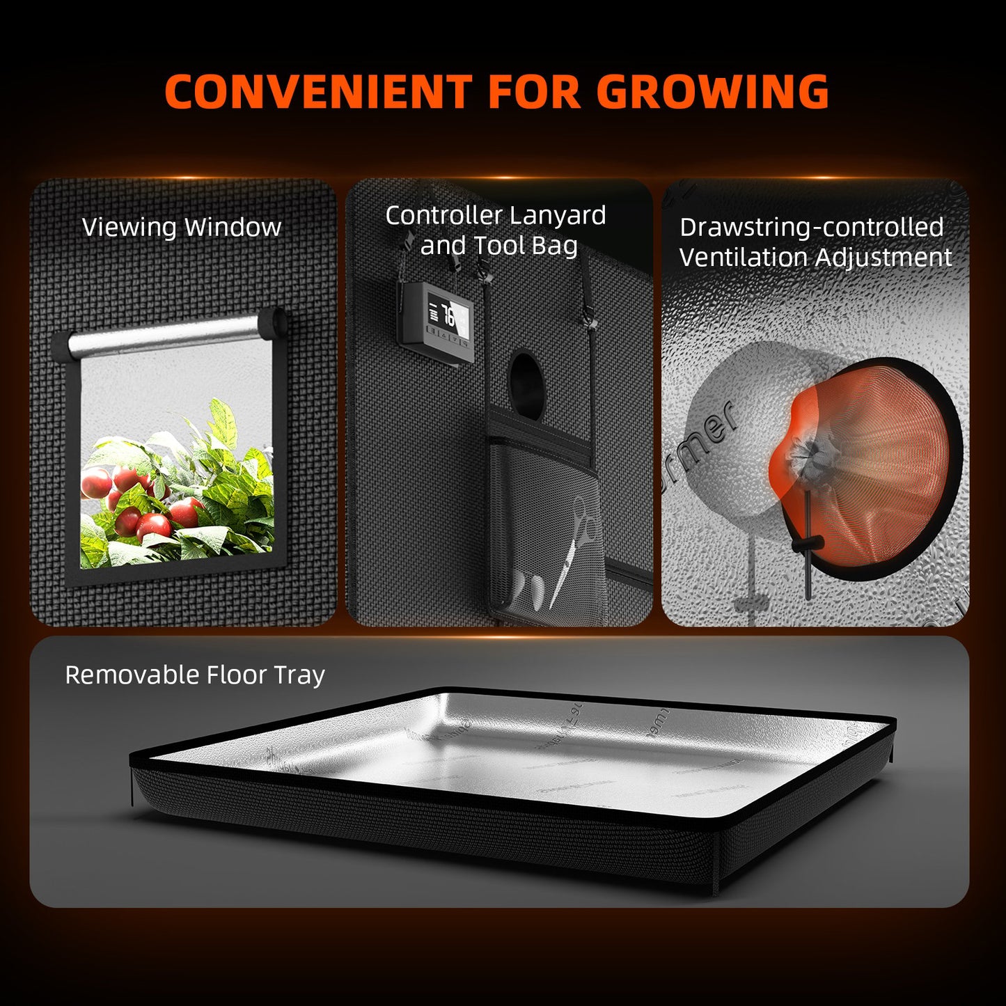 5’x5’x6.5' 150x150x200cm Indoor Grow Tent 1680D Hydroponic Plant Room for Optimal Plant Growth & Climate Control Grow Box