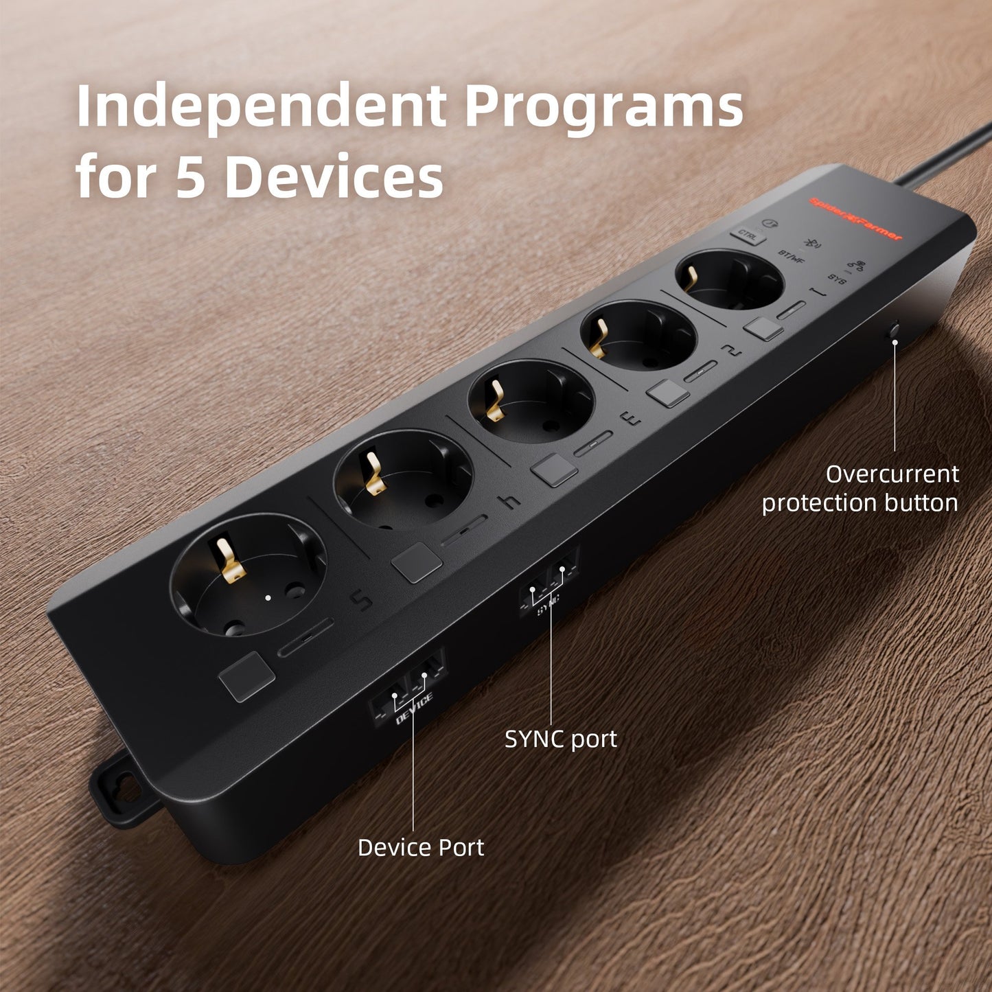 GGS AC5 Power Strip with 5 Outlets for Grow Tent Climate Control, Featuring Temperature, Humidity, VPD Monitoring, Scheduling, Historical Data Tracking, Bluetooth & WiFi Connectivity