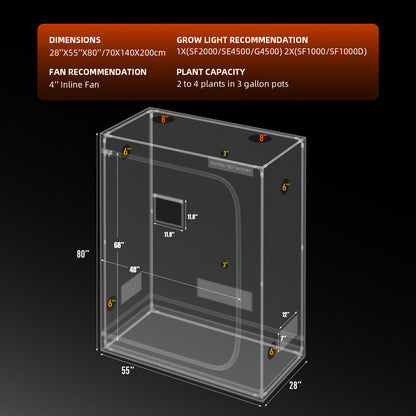4.6’x2.3’x6.6' 140x70x200cm 1680D Indoor Grow Tent 1680D Hydroponic Plant Room for Optimal Plant Growth & Climate Control Grow Box