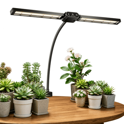 20W Clip-On Full Spectrum Grow Light for Indoor Plants, Dual Light Bars, Sunrise & Sunset, Dimmable & Timer for Houseplants, Herbs & Seedlings