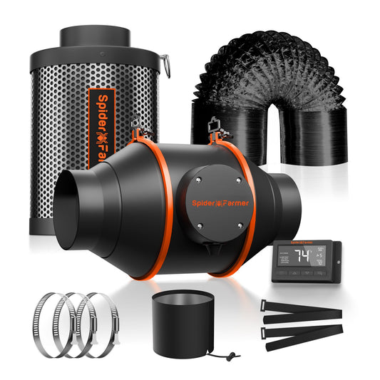 4-Inch Inline Fan Combo 205CFM with Speed Controller Carbon Filter & Ducting, GGS Controller Controllable