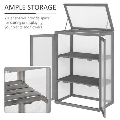 Outsunny 2 Tier Wooden Cold Frame Grow Box: Polycarbonate Portable Garden Grow House, Dark Gray