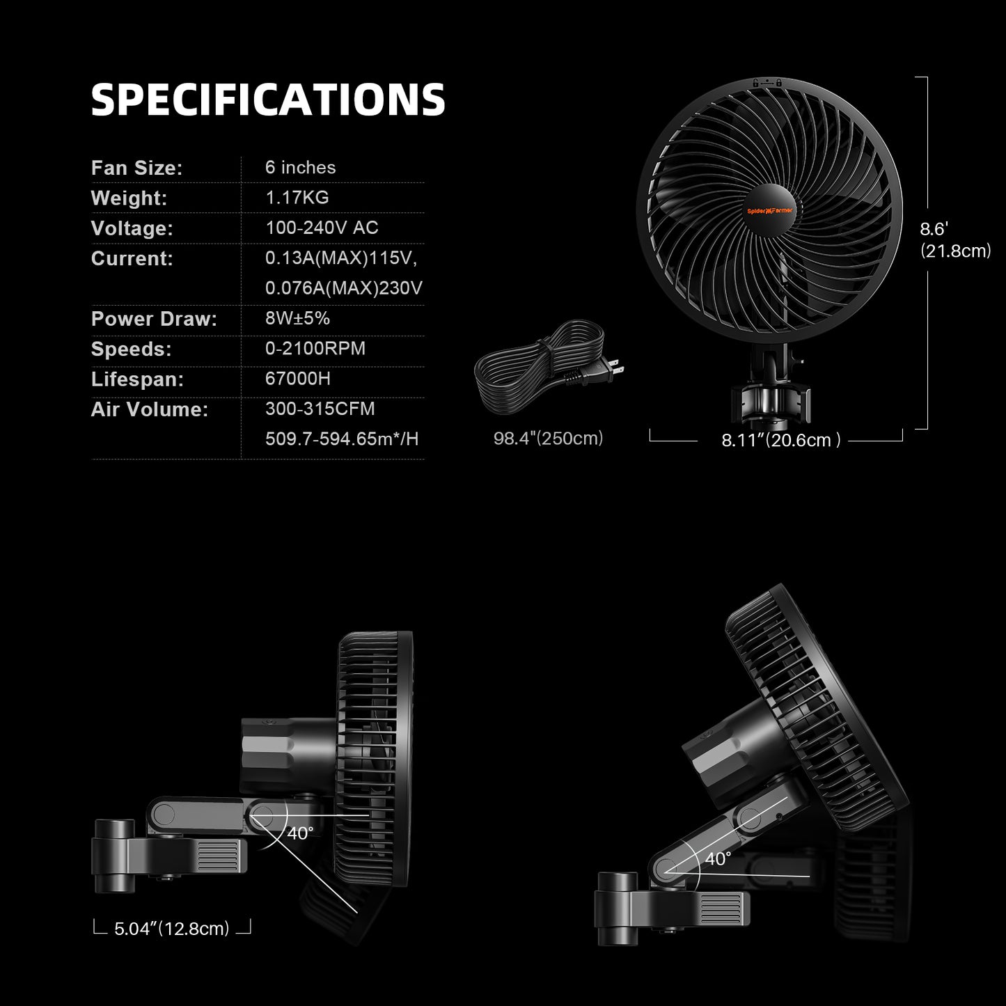 Clip Fan - 6-Inch, 10 Speeds Wind Control 10-Level Wide-Angle Oscillation, Waterproof