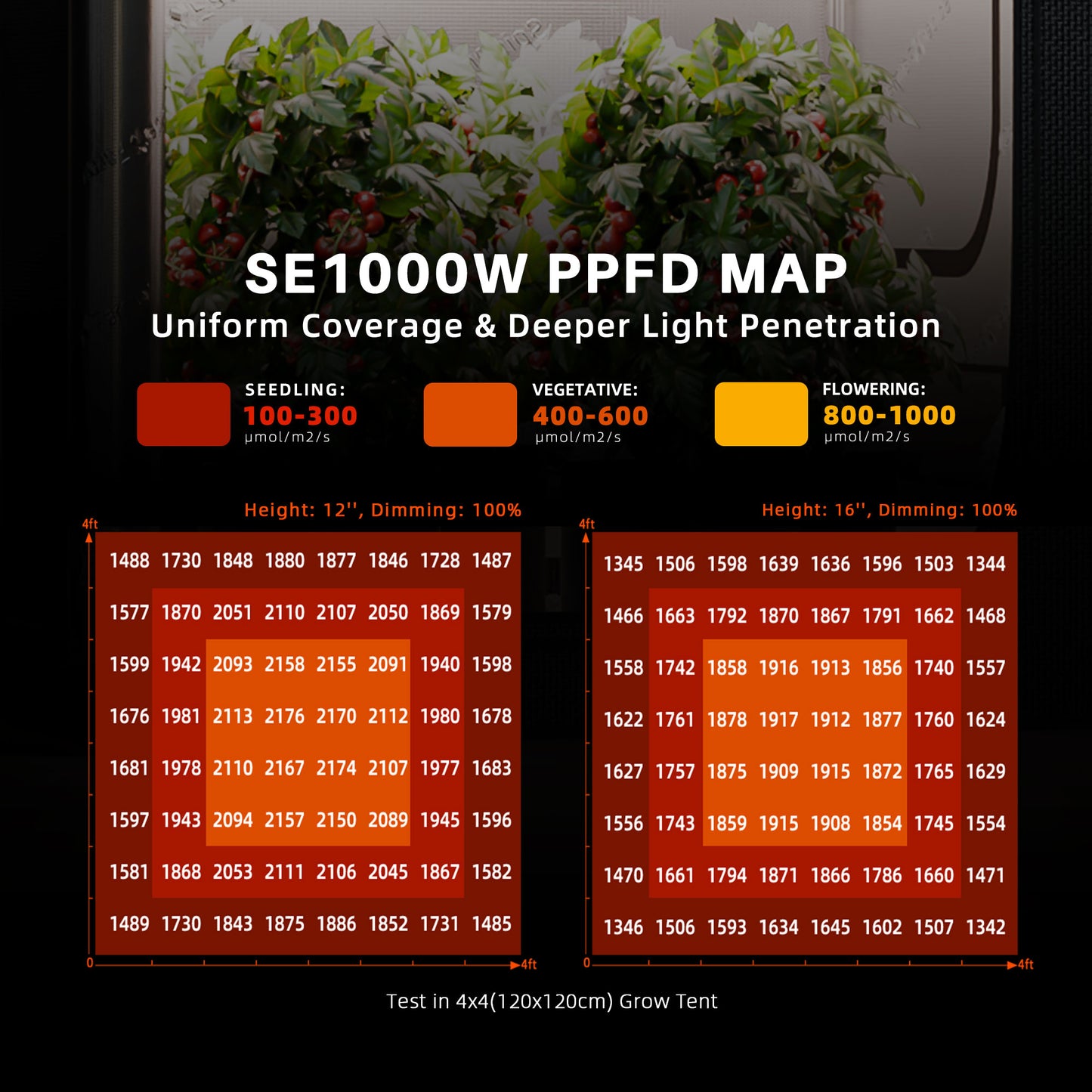 SE1000W LED Grow Light Samsung LM301H EVO Commercial CO2 Lighting with Bluetooth & WiFi Smart APP Control