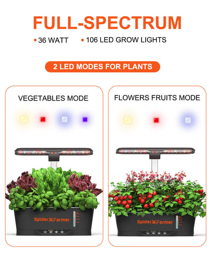 SmartG12 Hydroponic Gardening System Kit, 36W LED Grow Light, 12 Pods Indoor Herb Garden, 6L Water Tank