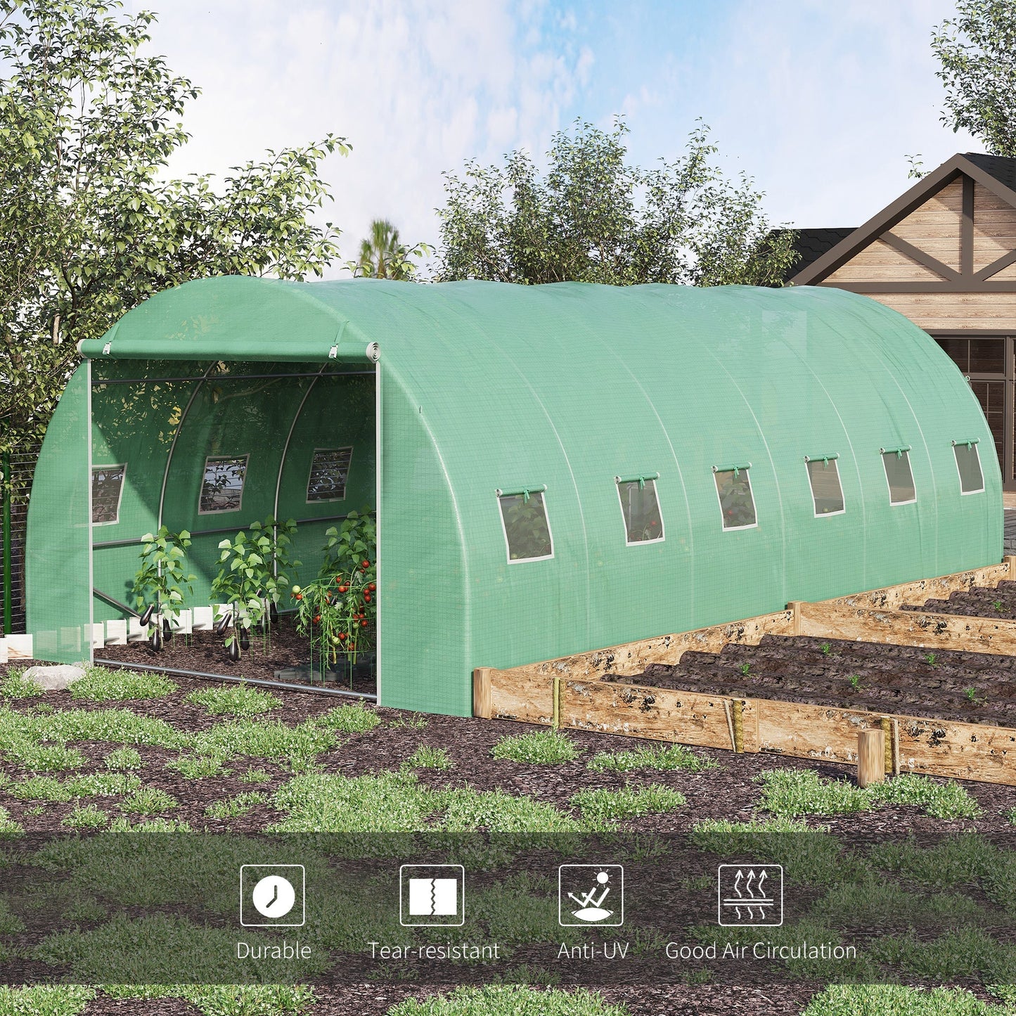 Outsunny 19.7'x9.8'x6.6' Large Walk-In Greenhouse Garden Plant Seed Growing Tunnel Shed Green