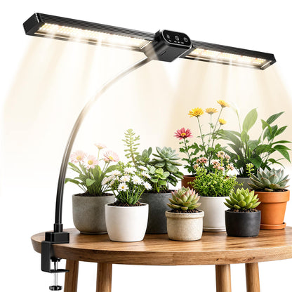 20W Clip-On Full Spectrum Grow Light for Indoor Plants, Dual Light Bars, Sunrise & Sunset, Dimmable & Timer for Houseplants, Herbs & Seedlings