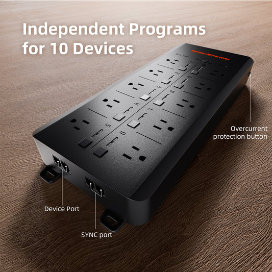 GGS AC10 Power Strip with 10 Outlets for Grow Tent Climate Control, Featuring Temperature, Humidity, VPD Monitoring, Scheduling, Historical Data Tracking, Bluetooth & WiFi Connectivity