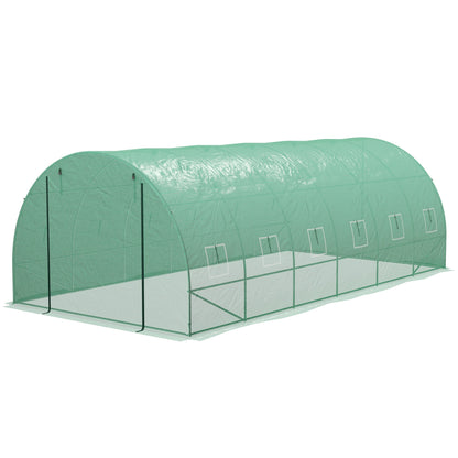 Outsunny 20'x10' Walk-In Greenhouse Sprinkler System Tunnel Wide Roll-Up Door 12 Mesh Windows Green