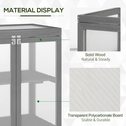 Outsunny 2 Tier Wooden Cold Frame Grow Box: Polycarbonate Portable Garden Grow House, Dark Gray